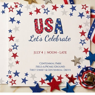 Fun USA Birthday Celebration Red White and Blue Invitation