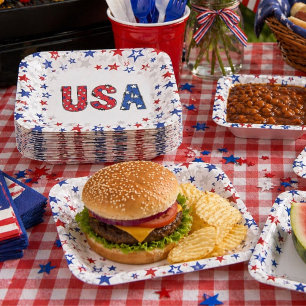 Fun USA Birthday Celebration Red White and Blue  Paper Plates