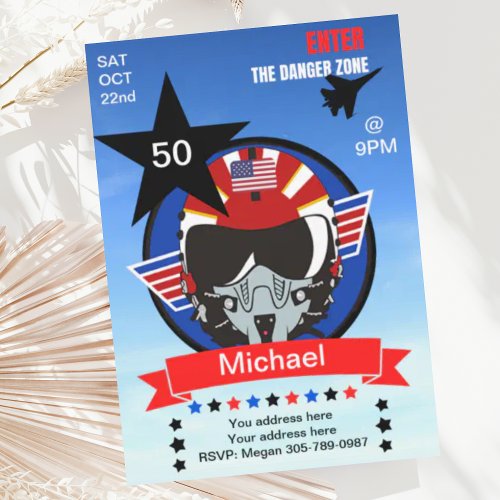 Fun USA Fighter Jet Pilot Birthday Invitation