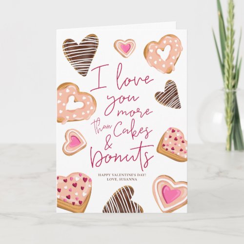 Fun Valentine love more than donuts illustration Card