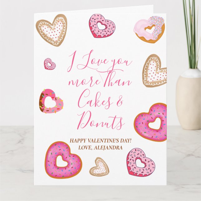 Fun Valentine love more than donuts illustration Thank You Card (Front)