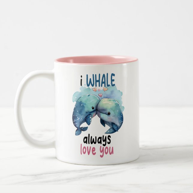 fun Valentine pun I whale always love you Two-Tone Coffee Mug (Left)