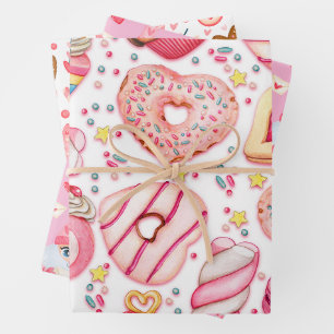 Fun Valentine's Day Hears, Sweets & Gnomes Wrapping Paper Sheets