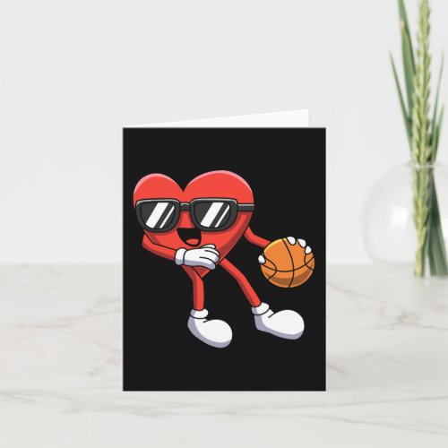 Fun Valentines Day Heart Playing Basketball Boys K Card