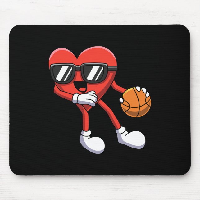Fun Valentines Day Heart Playing Basketball Boys K Mouse Pad (Front)