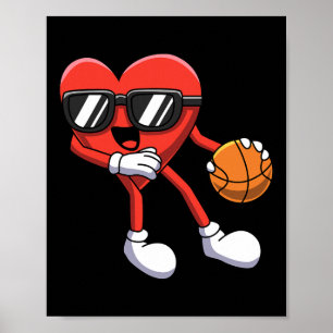 Fun Valentines Day Heart Playing Bysketbyll Boys K Poster