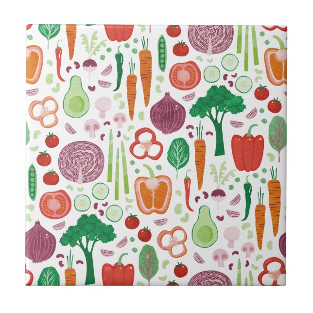 Fun Vegetable Pattern Ceramic Tile (Front)
