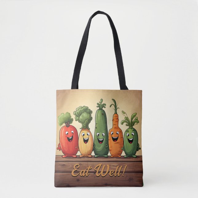 Fun Vegetables Reusable Grocery Shopping Tote (Front)