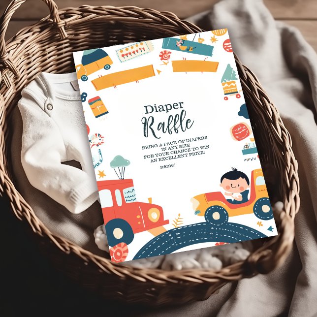 Fun Vehicle Cars Boy Baby Shower Diapper Raffle Enclosure Card (Creator Uploaded)