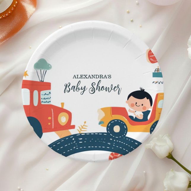 Fun Vehicle Cars Boy Baby Shower Paper Plates (Creator Uploaded)