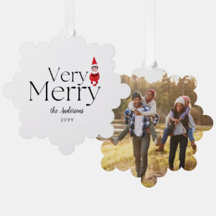 fun very merry christmas elf family holiday ornament card