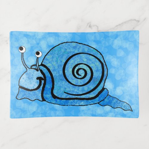 Fun Vibrant Blue Cartoon Snail Shell on Back  Trinket Tray