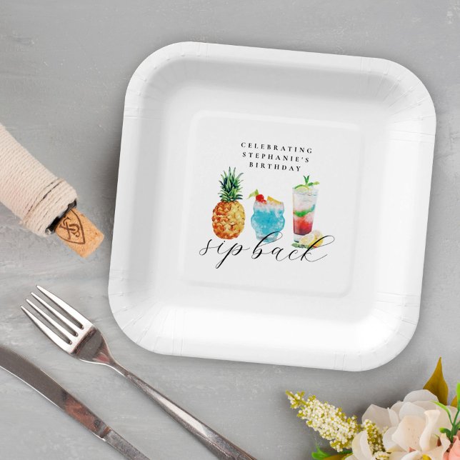 Fun Vibrant Blue Summer Cocktails Birthday Party Paper Plates (Creator Uploaded)