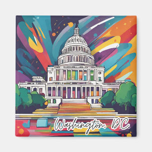 Fun Vibrant Funky Washington DC Colorful Magnet