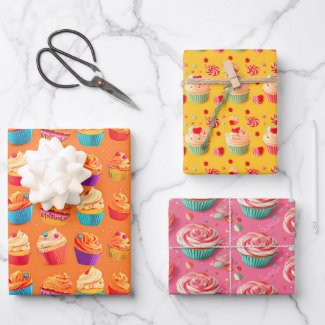 Fun Vibrant Orange, Yellow,and Pink Cupcake Design