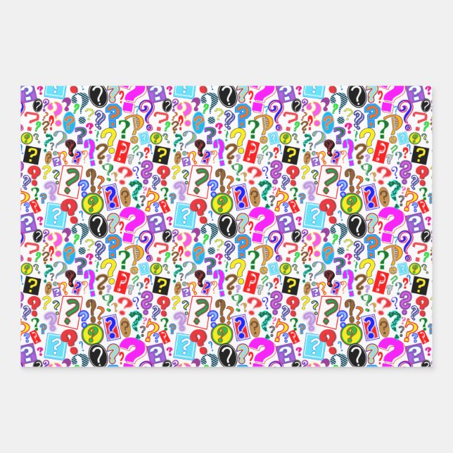 Fun Vibrant Pattern of Question Marks Wrapping Paper Sheets (Front)