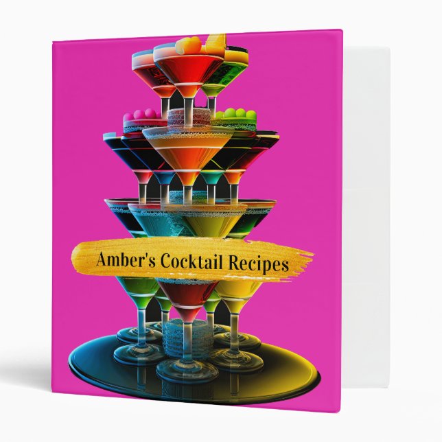 Fun Vibrant Pink Cocktail Recipe  3 Ring Binder (Front/Inside)