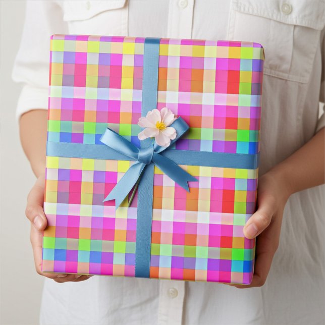 Fun Vibrant Rainbow Colored Squares Wrapping Paper (Creator Uploaded)