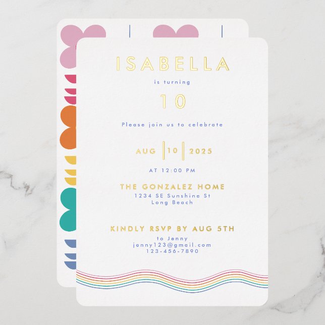 Fun Vibrant Retro Flower Birthday Party Foil Invitation (Front/Back)