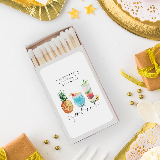 Fun Vibrant Sip Back Cocktails Birthday Party Matchboxes (Creator Uploaded)