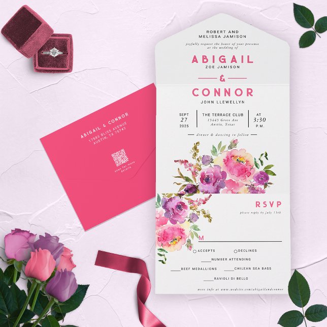 Fun Vibrant Violet Fuchsia Floral All In One Invitation (Creator Uploaded)