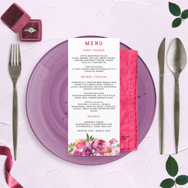 Fun Vibrant Violet Fuchsia Floral Menu (Creator Uploaded)