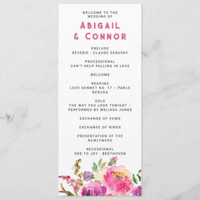 Fun Vibrant Violet Fuchsia Floral Program (Front)