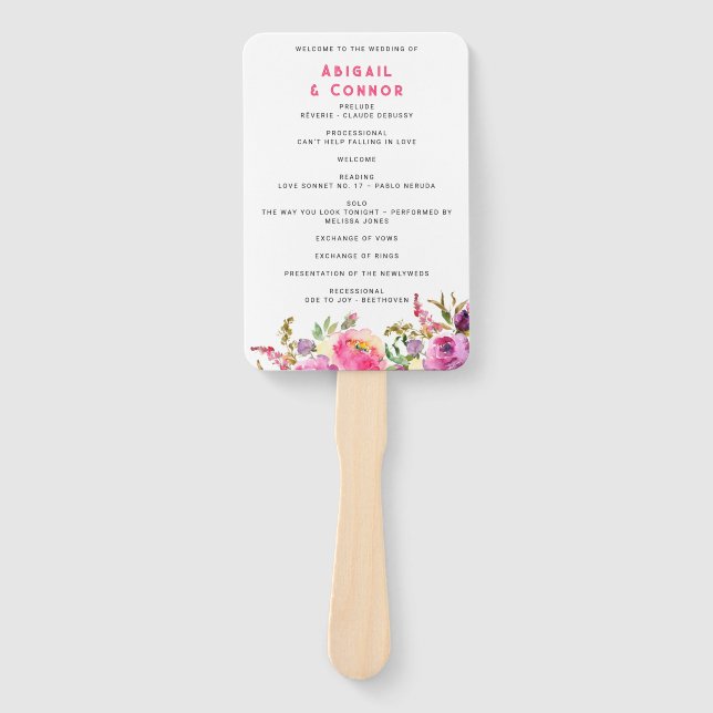 Fun Vibrant Violet Fuchsia Floral Program Hand Fan (Front)