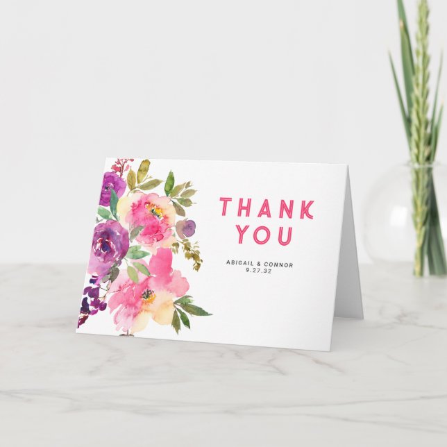 Fun Vibrant Violet Fuchsia Floral Thank You Card (Front)