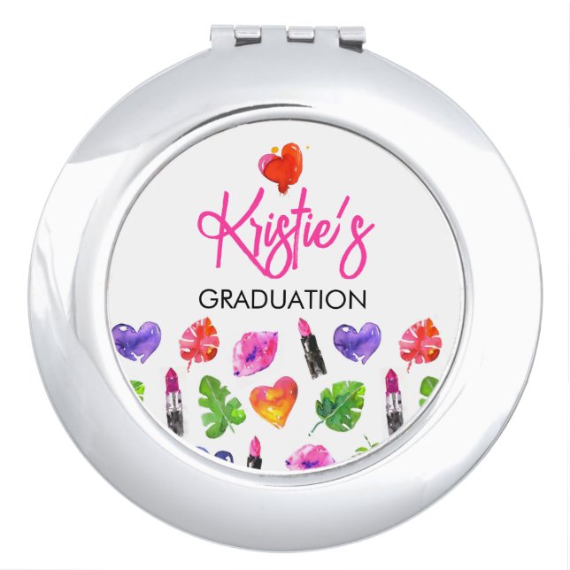 Fun Vibrant Watercolor Lipsticks Graduation Party Compact Mirror (Front)