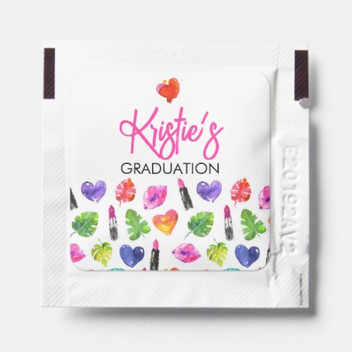 Fun Vibrant Watercolor Lipsticks Graduation Party Hand Sanitizer Packet