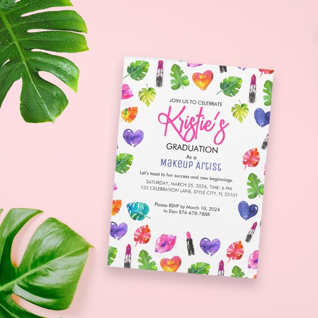 Fun Vibrant Watercolor Lipsticks Graduation Party Invitation (Creator Uploaded)