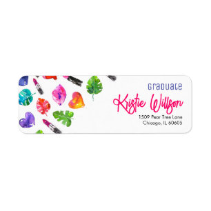 Fun Vibrant Watercolor Lipsticks Graduation Party Label