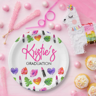 Fun Vibrant Watercolor Lipsticks Graduation Party Paper Plates