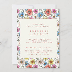 Fun vibrant wildflowers pattern wedding invitation