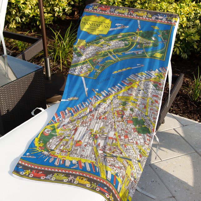 Fun Vintage 1926 Restored Pictorial Manhattan Map Beach Towel (Creator Uploaded)