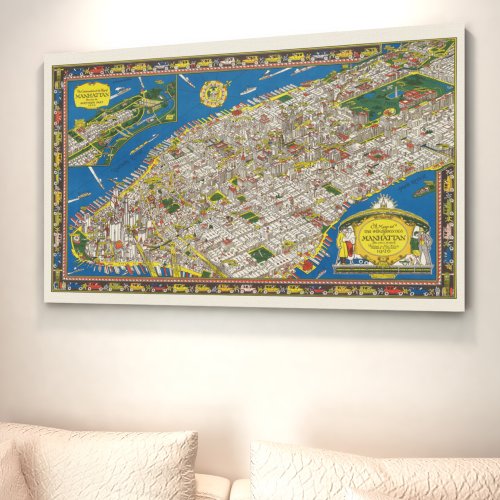 Fun Vintage 1926 Restored Pictorial Manhattan Map Poster