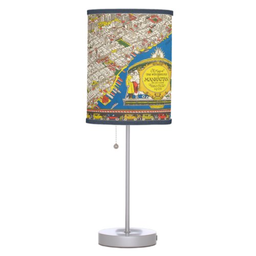 Fun Vintage 1926 Restored Pictorial Manhattan Map Table Lamp