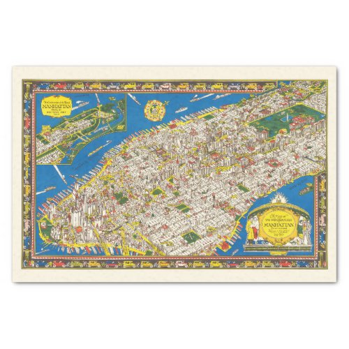 Fun Vintage 1926 Restored Pictorial Manhattan Map Tissue Paper