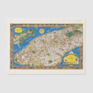 Fun Vintage 1926 Restored Pictorial Manhattan Map Tissue Paper