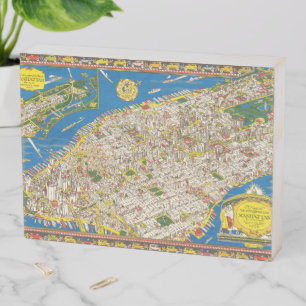 Fun Vintage 1926 Restored Pictorial Manhattan Map Wooden Box Sign