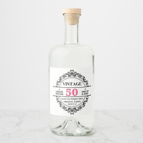 Fun Vintage 50th Black and Pink Birthday Novelty   Liquor Bottle Label