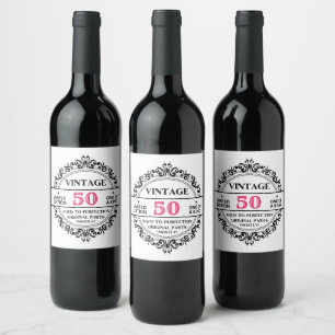 Fun Vintage 50th Black and Pink Birthday Novelty   Wine Label