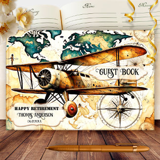 Fun Vintage Airplane Travel Retirement Guest Book