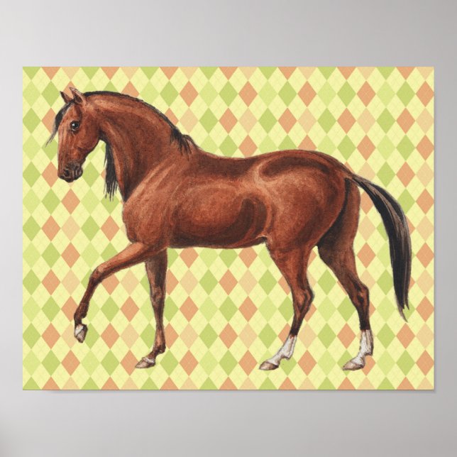 Fun Vintage and Retro Horse Art Poster (Front)