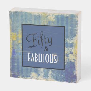 Fun Vintage Blue Denim Fifty & FABULOUS! Birthday Wooden Box Sign