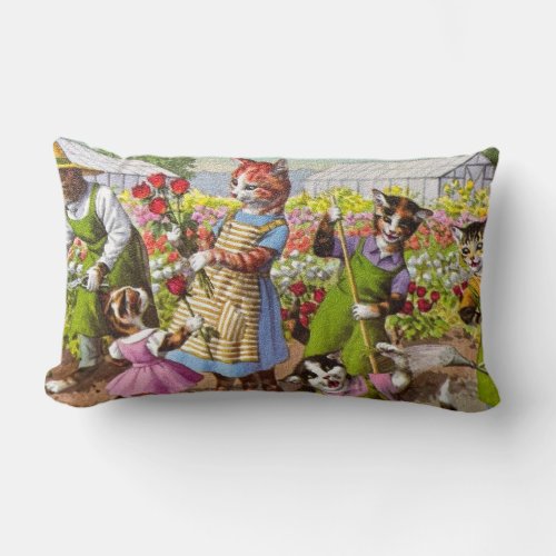 Fun Vintage Cats Mother in Garden Pillow 