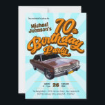 Fun Vintage Classic Car Retro 70th Birthday Party Invitation<br><div class="desc">Fun Vintage Classic Car Retro 70th Birthday Party Invitation. Step back in time with our Vintage Classic Car Birthday Design – a nostalgic blend of retro charm and timeless celebration. This fun and whimsical design capture the essence of a bygone era, featuring a classic car image that adds a touch...</div>
