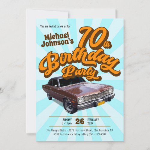 Fun Vintage Classic Car Retro 70th Birthday Party Invitation
