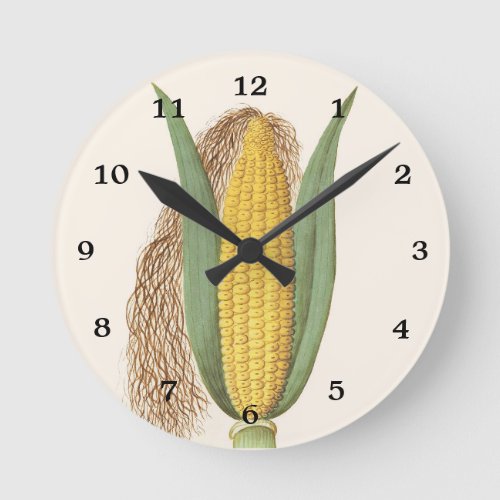 Fun Vintage Corn Husk Illustration Round Clock
